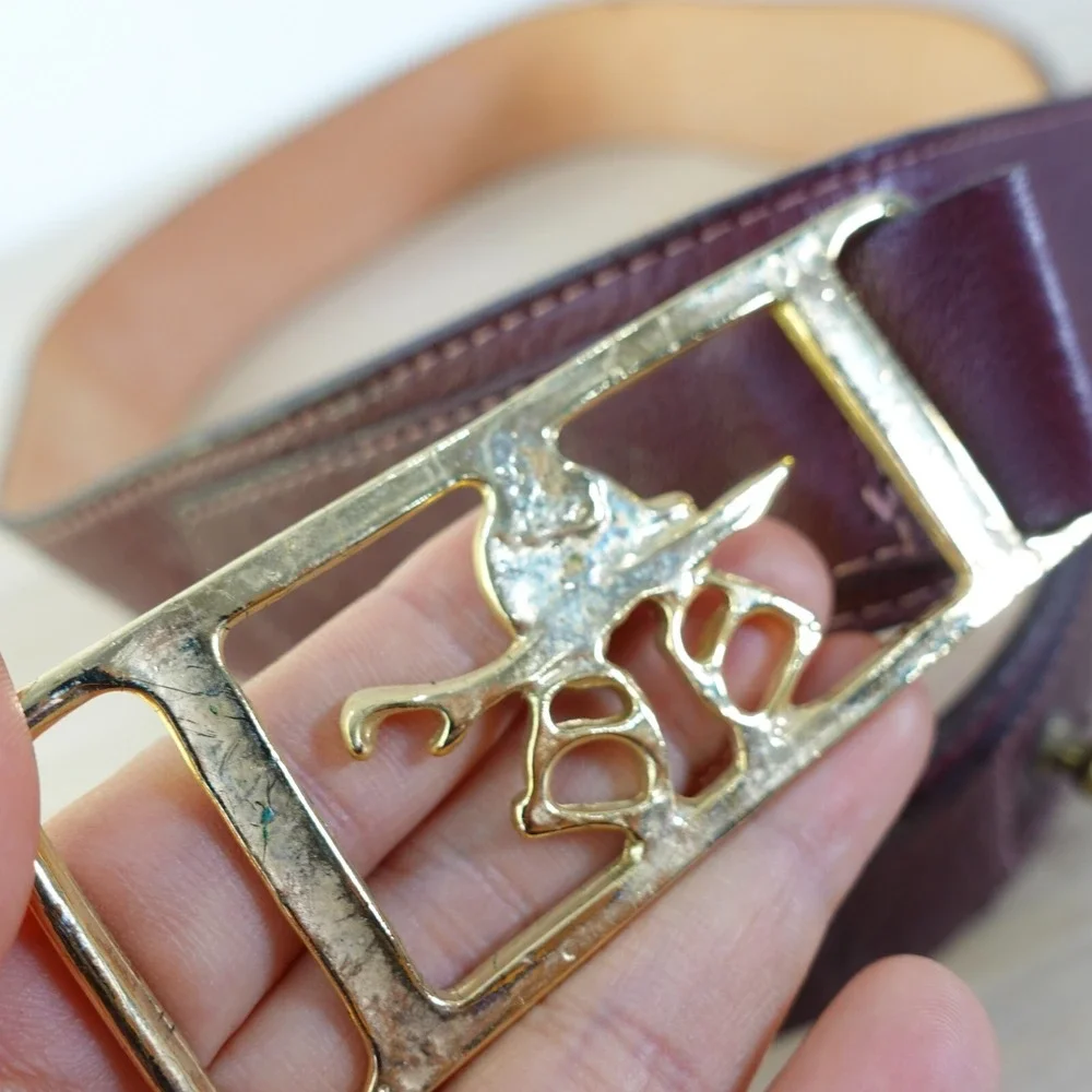 90s VINTAGE Talbots Belt Womens Medium Leather Gold Dress Western Logo Holiday